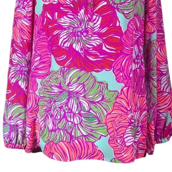 Lilly Pulitzer Elsa Worth It Silk Pink Floral Top Size 📦 - Picture 10 of 11